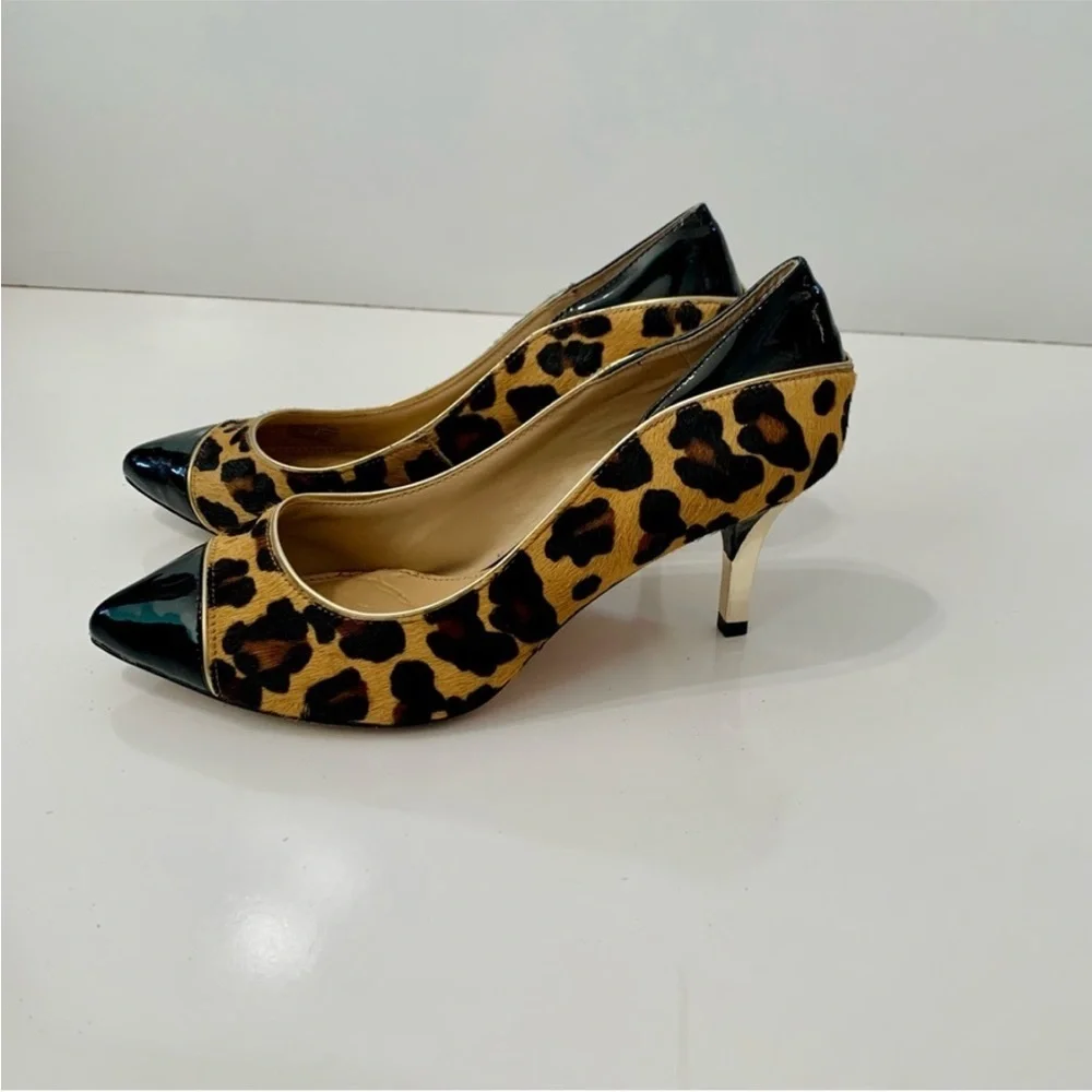 Antonio Melani cheetah calf hair patent leather toe metalic heel pump’s 7.5M